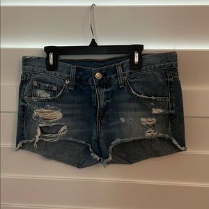 rag & bone Blue Distressed Jean Shorts